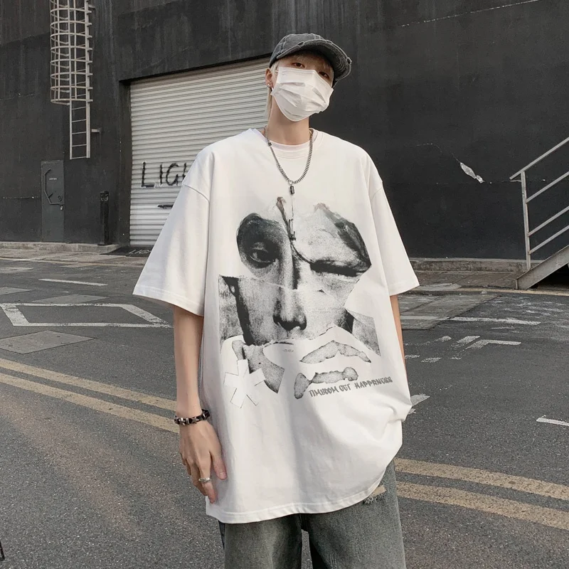 

American Retro Trendy Men's T-irt 2023 New Summer Youth High Street 300g Heavyweight Pure Cotton 5-Quarter Sve Body Tee