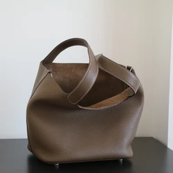 High Quality Luxury Bucket Bag Genuine Leather Women Tote Bag\Handbag Fashion Simple Real Cowhide Leather Female Bag Soft  Big