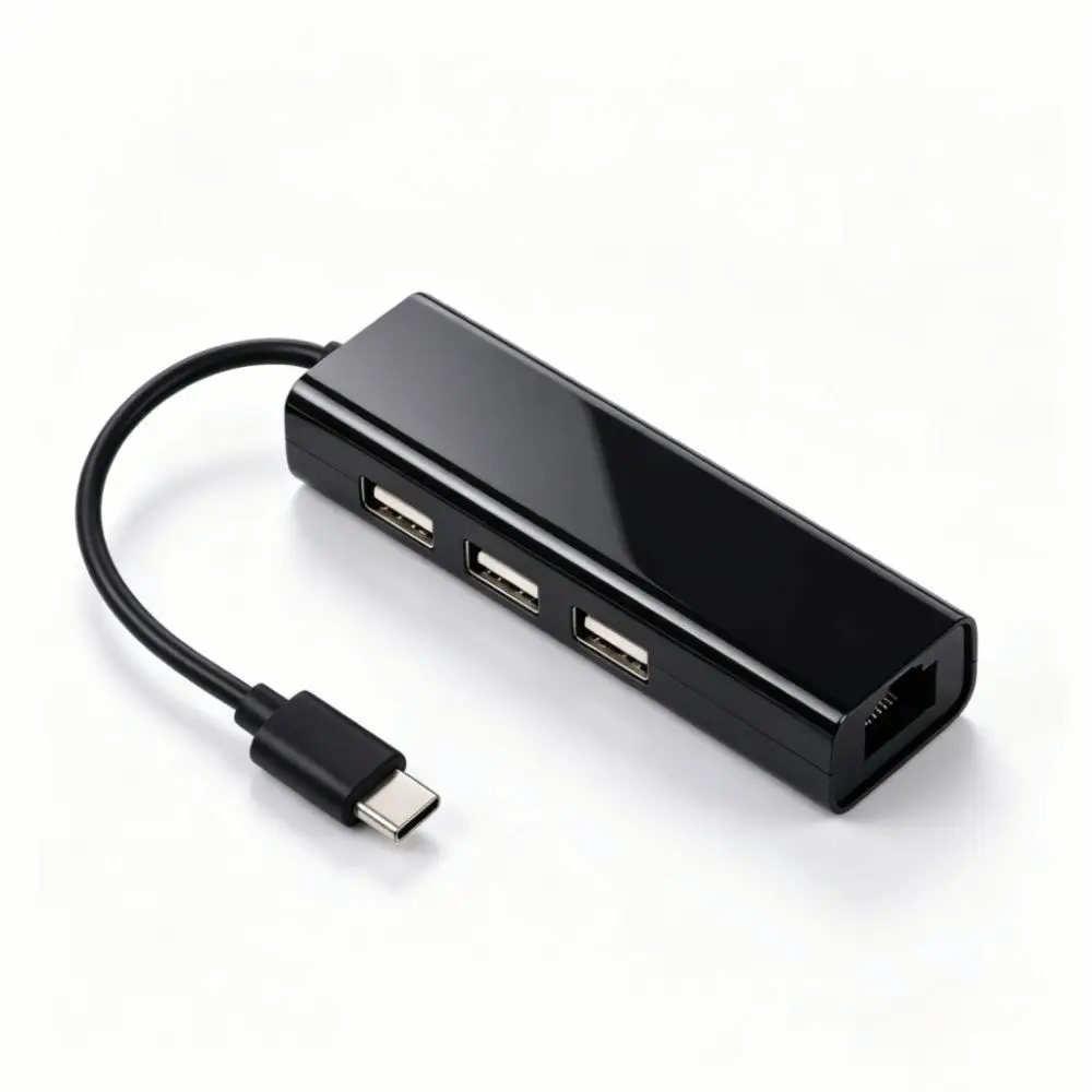Portable High-Speed USB Ethernet Adapter USB 2.0 10/100 Ethernet USB Hub 3 Ports Type C RJ45 Hub for PC