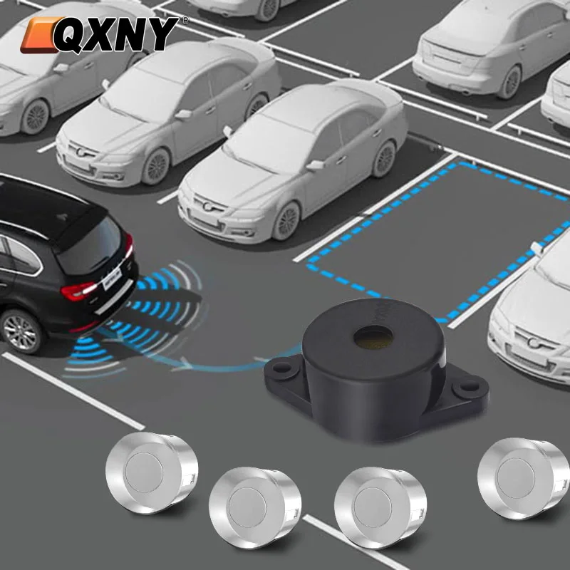 QXNY Car Parktronic Buzzer Sound Alarm Reverse Backup Radar With 4 Parking Sensors Kit  Detector System Rear No Display Monitor