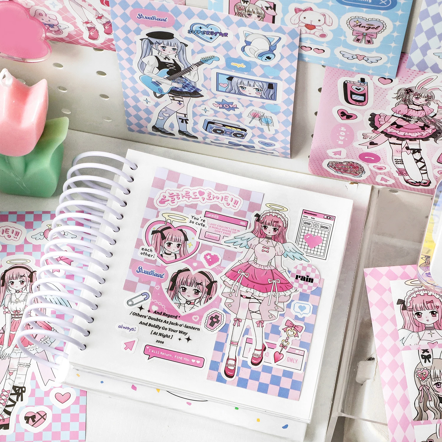 20 ورقة Kawaii اليابانية الكرتون مانغا الحلو فتاة باردة يموت قطع ملصق كتاب القصاصات DIY المواد لطيف القرطاسية ملصقات