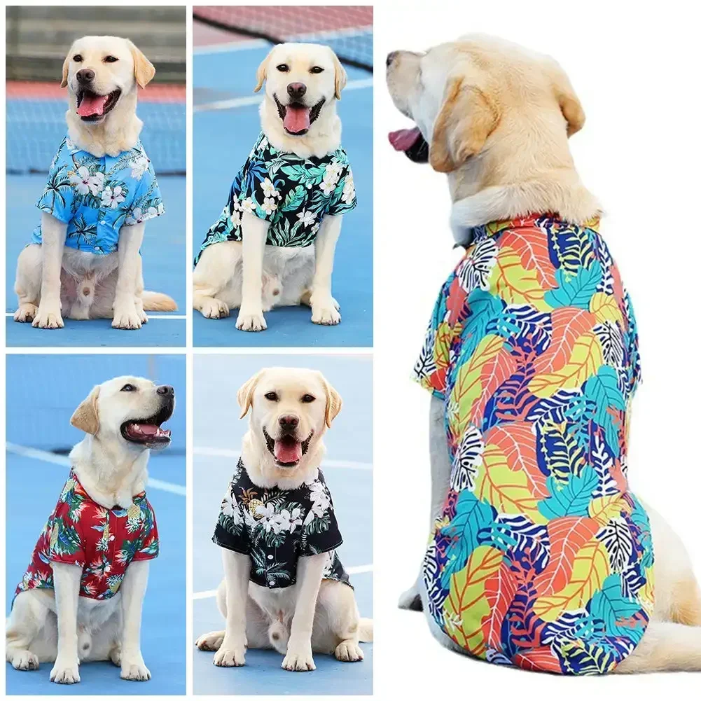 Small and Medium-sized Dog Beach Pineapple Shirt Hawaiian Pet Dog Cat Golden Retriever Spring and Summer Season Clothing