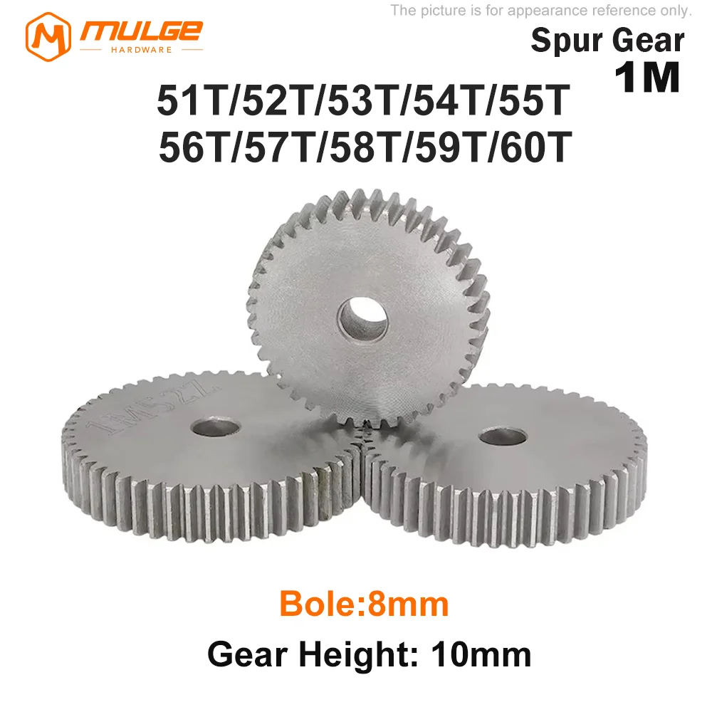 

Spur Gear 1M-51T/52T/53T/54T/55T/56T/57T/58T/59T/60Teeth SC45# Carbon Steel Material Cylindrical Gear Transmission Accessories