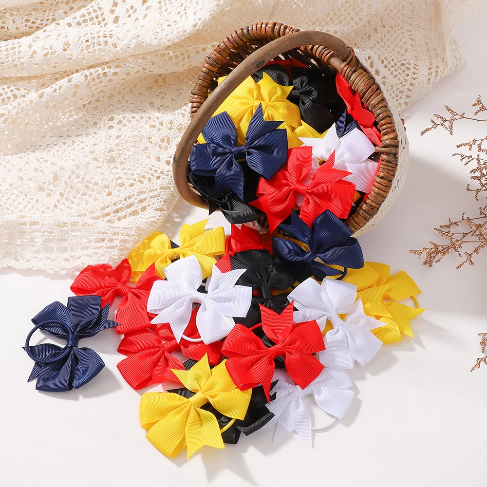 

100Pcs【Random colors】 Fashion Handmade Dovetail Bows Children Elastic Hair Rope Solid Color Grosgrain Ribbon Bowknot Hairband