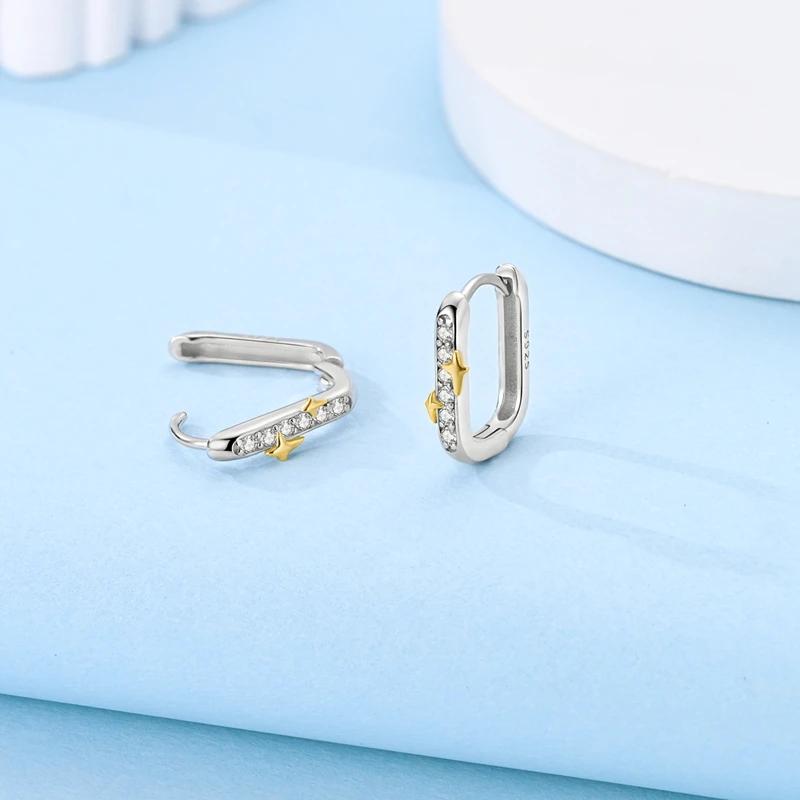 

925 Sterling Silver Gold Starburst Earrings Women Shinning Hoop Earrings For Party Anniversary Wedding Gift