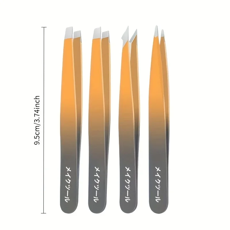 Conjunto de pinças profissionais de aço inoxidável, 4 unidades, para sobrancelhas e remoção de pelos faciais, ponta de precisão, modelagem de sobrancelhas, presente de natal