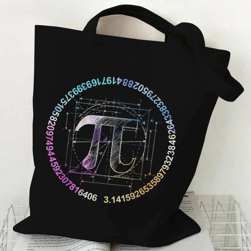 

Canvas Women's Tote Handbag Casual Fashion Canvas Shoulder Bag Funny Pi Day Spiral Pi Math Eco Portable Travel Shopping Bag