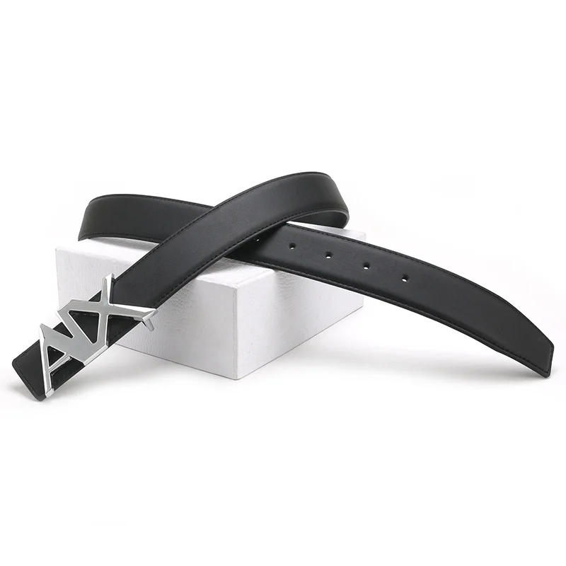 حزام جلد 3.8 سم للرجال مع مشبك حروف، حزام نمط شخصي، حبوب ناعمة ومزخرفة، إكسسوار كاجوال عصري