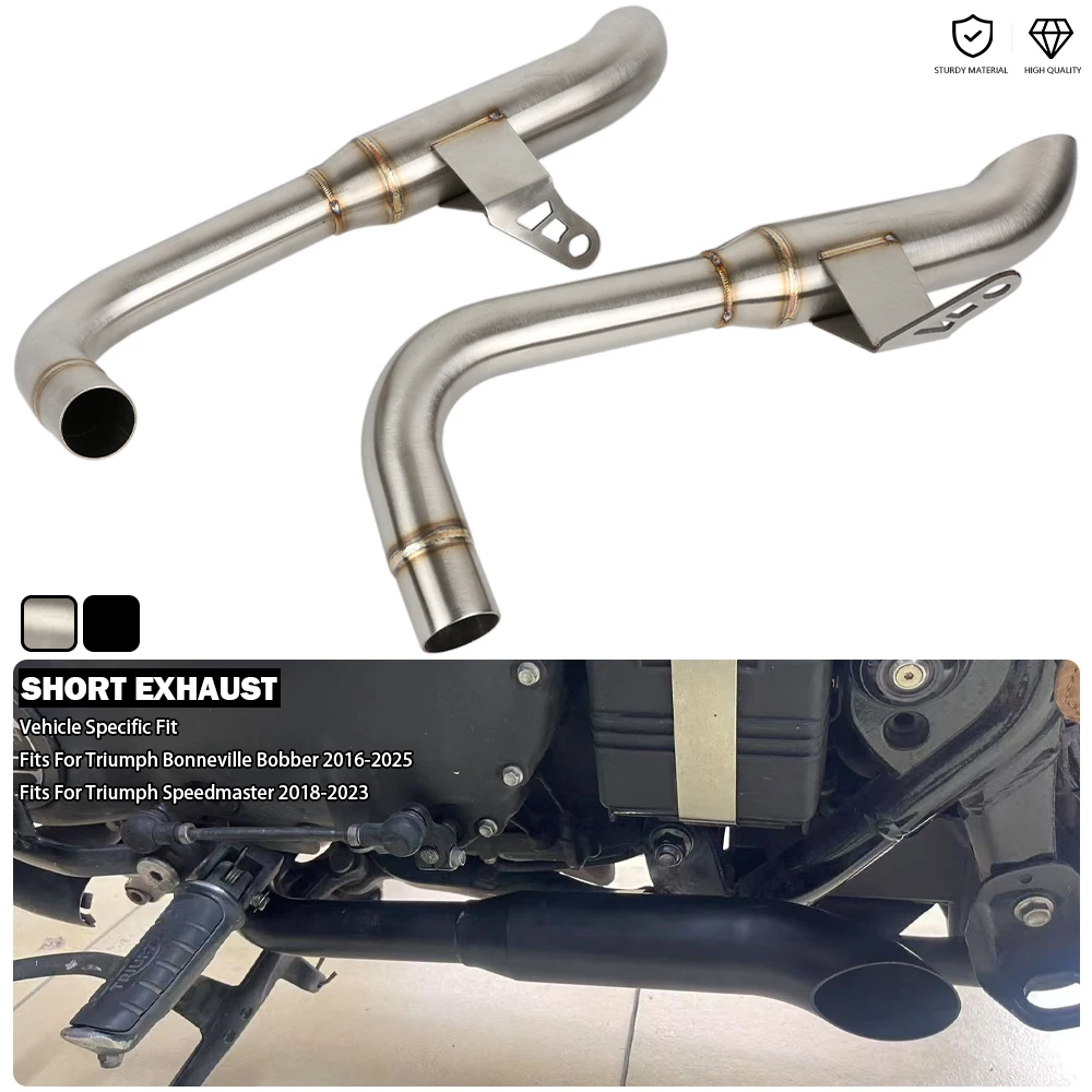

Motorcycle Exhaust System Short GP Muffler - Black/Silver Fits For Triumph Bonneville Bobber 2016-2025 Speedmaster 2018-2023