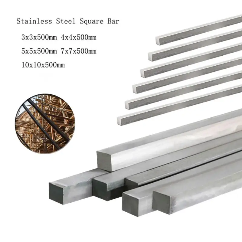 1PCS 304 Stainles Steel Square Bar Rod 3x3 4x4 5x5 7x7 10x10MM Length 500mm