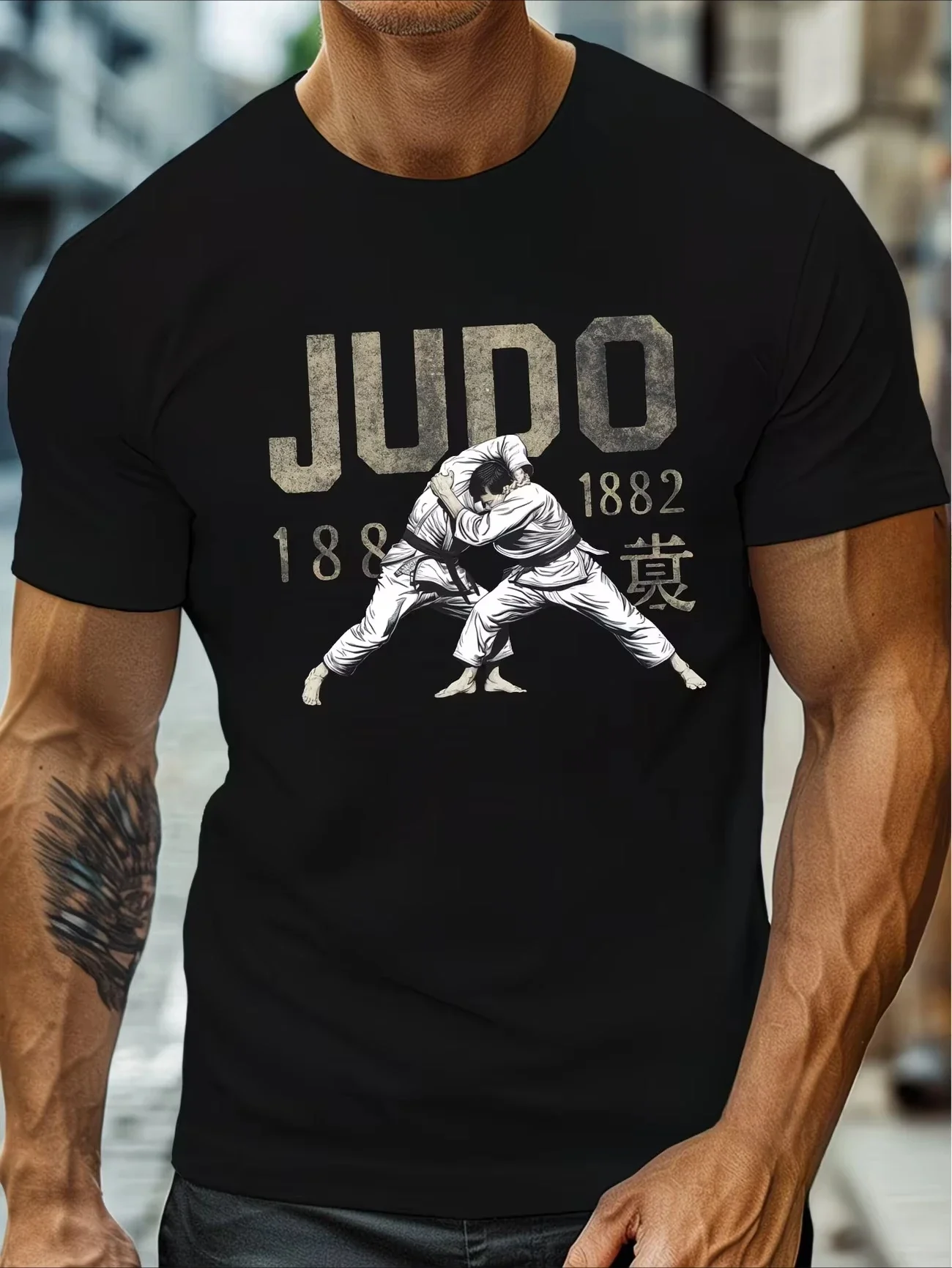 Fashion Men's Jigoro Kano 1882 JUDO Strength Courage Gothic Print Graphic T Shirt Summer Casual Crew Neck Short Sleeve Tops
