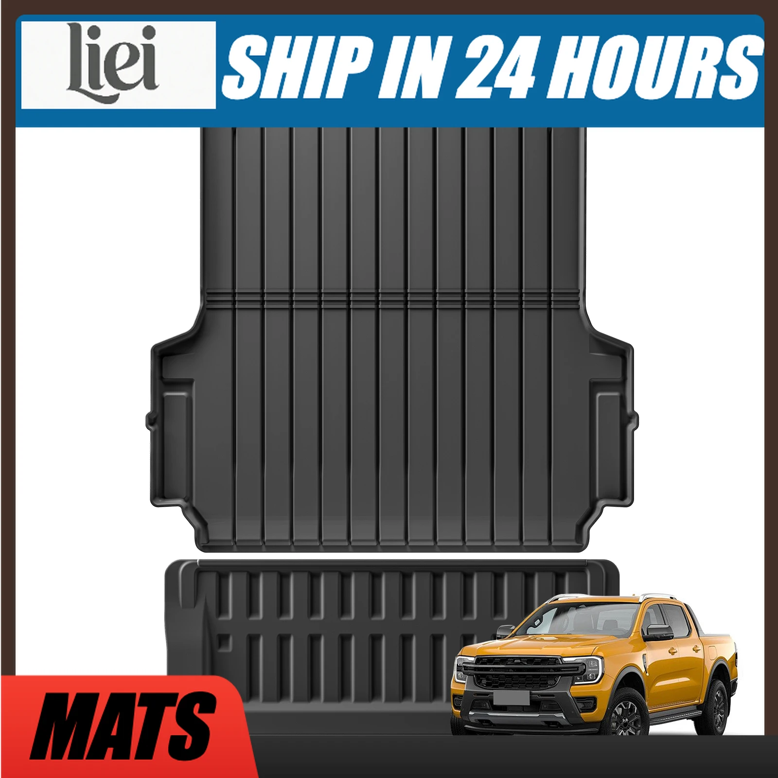 LIEI para Ford Ranger 2024 2025 Versión EE. UU. Tapete protector de caja de camioneta de 5 pies (59.6 pulgadas) TPE 3D negro para caja de camioneta y maletero