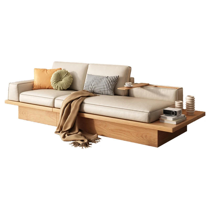 

Japanese-style solid wood sofa wabi-sabi wind living room storage three-person log wind simple technology cloth