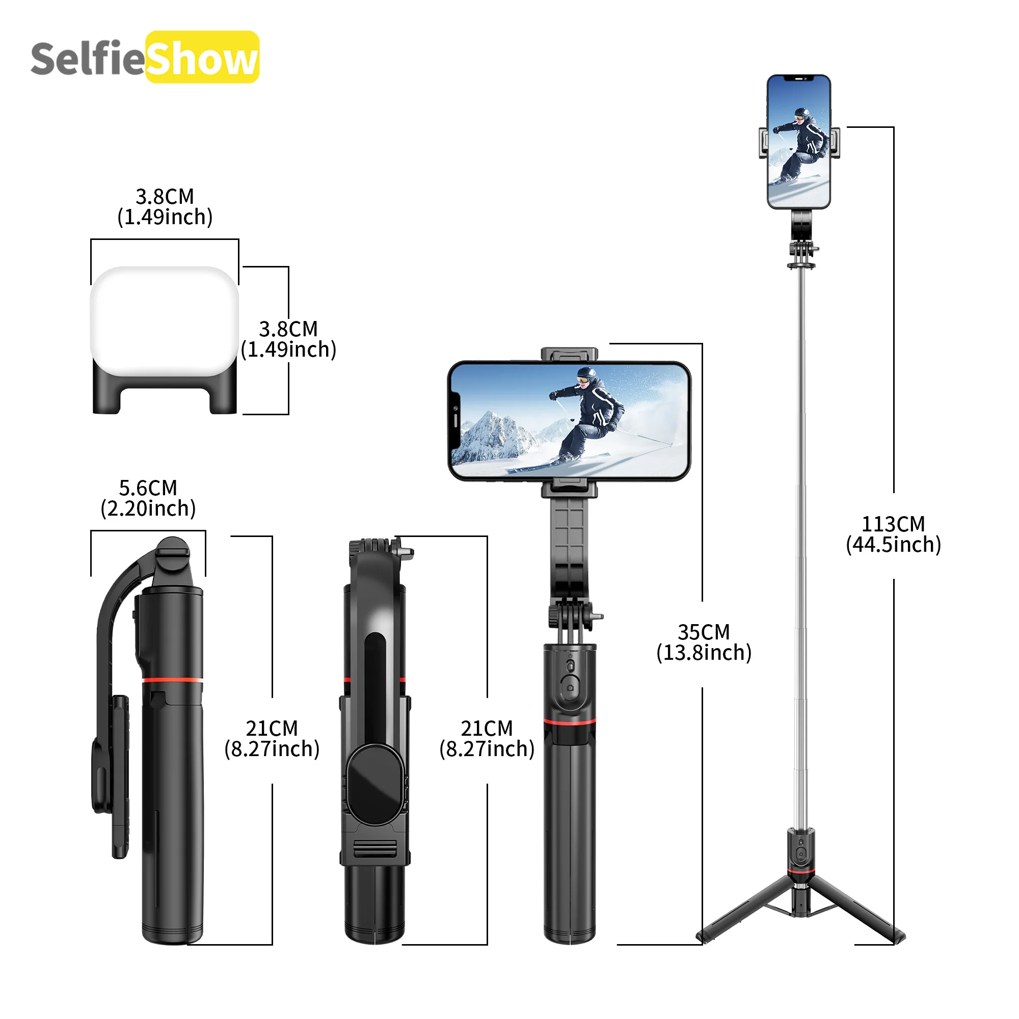 L13d Front Rear Fill Light Bracket Bluetooth Tripod Selfie Stick 1160mm Tripe Stabilizer for Android IOS Cellphone