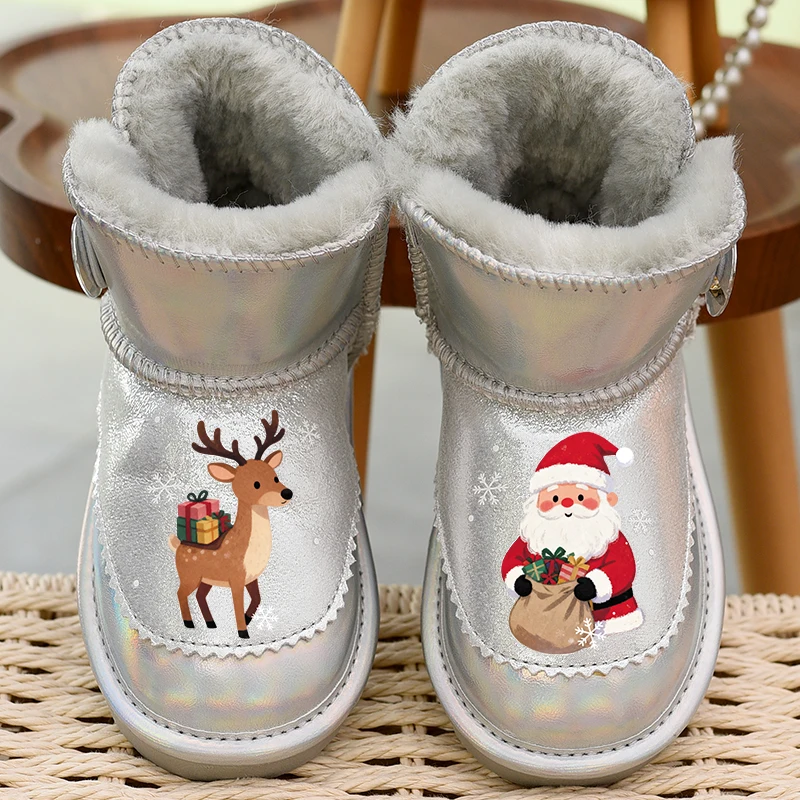 

Girls' Snow Boots Made of Genuine Leather, Waterproof, and Children's Cotton Boots for the Winter Season of 2025 New Children's