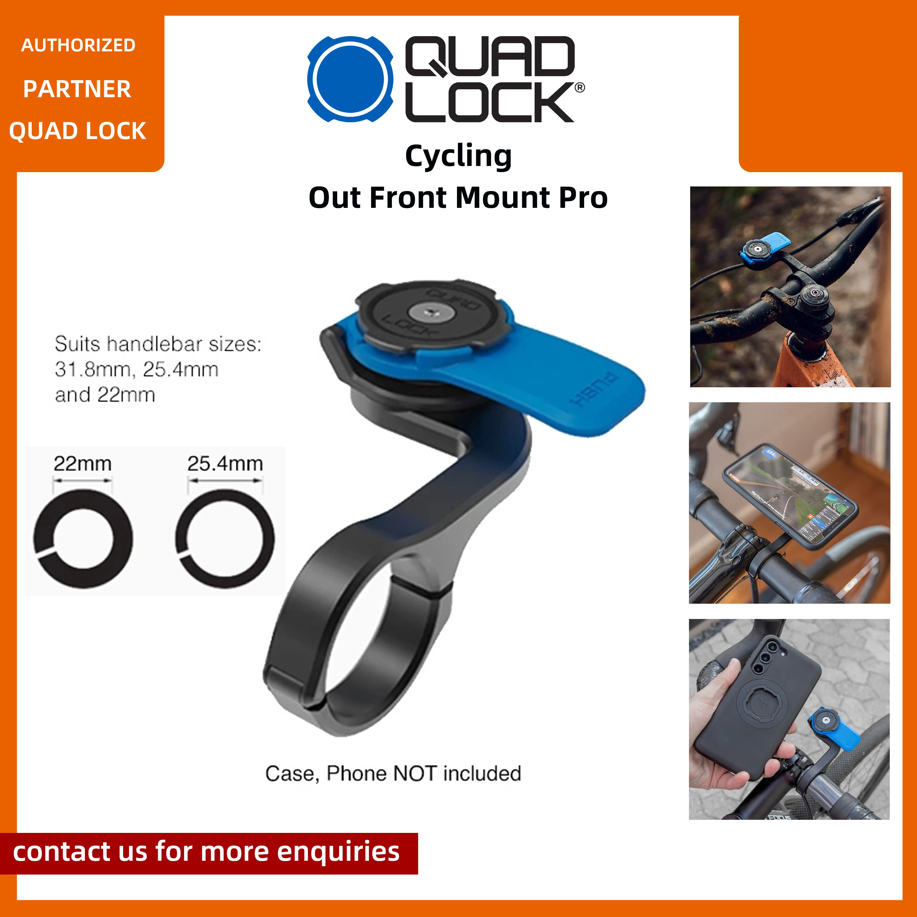 QUAD LOCK Cycling Handlebar Mount Out Front Mount PRO Mobile Holders CNC Aluminum Bike Phone Mounts