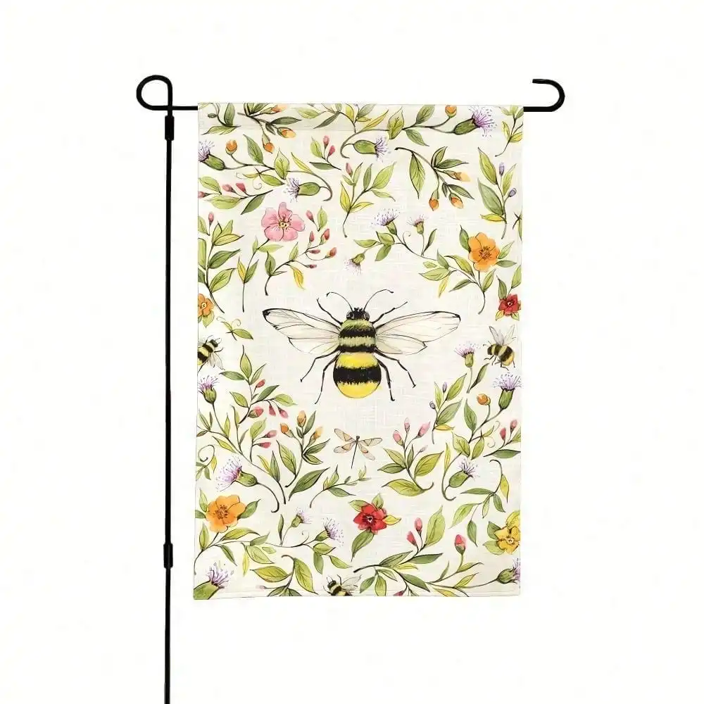 

1pc Bee Happy Cute Gnome Summer Outdoor Garden Flag, Bees Gnome Sunflower Honey Spring Home Decor, Outdoor Decor