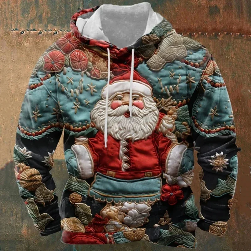 

Funny Colorful Santa Claus 3D Print Hoodies For Men Autumn And Winter Leisure Fashion Cartoon Y2k Christmas Element Sweatshirts