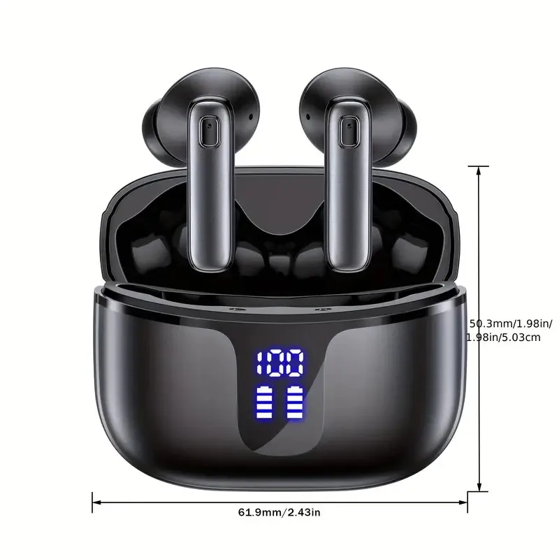 Wireless Earbuds 68H Playtime Wireless 5.3 Headphones with Dual Power Display Charging Case Deep Bass Earphone with Microphone