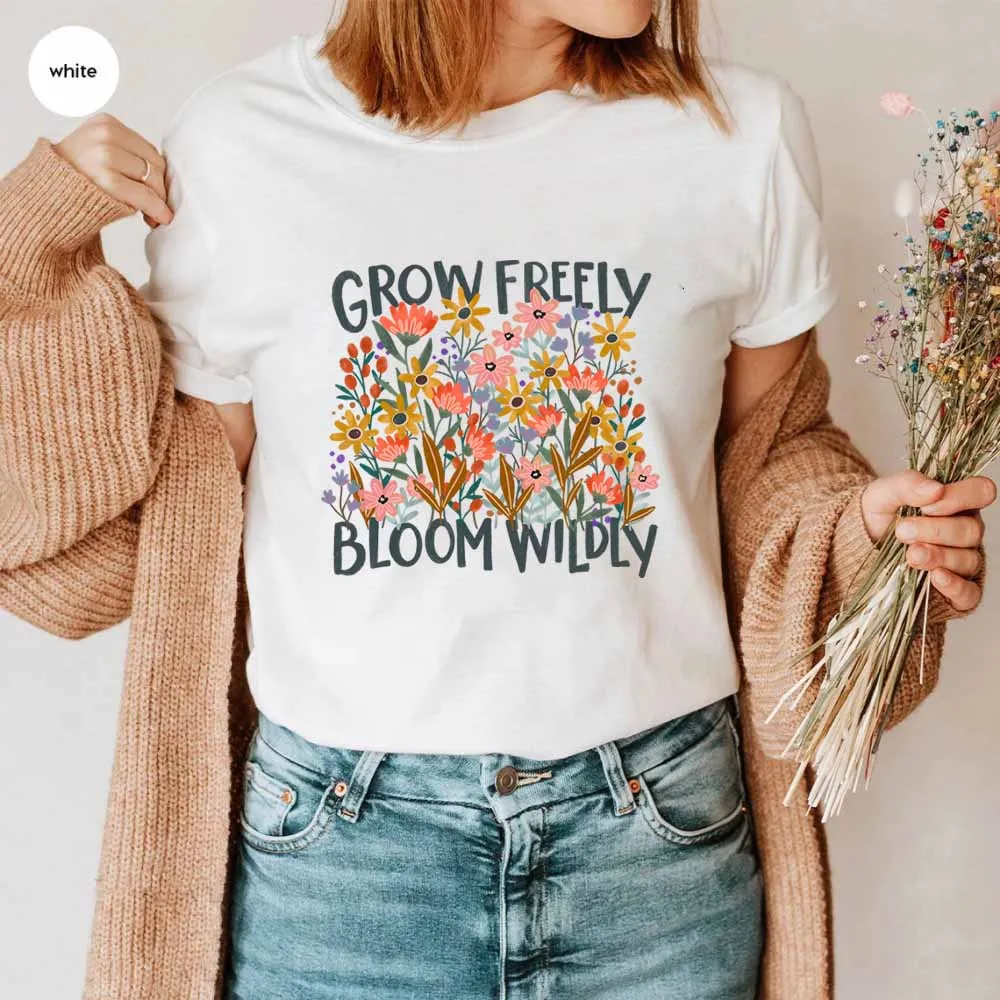 

Рубашка Grow Freely Bloom Wildly, футболка для психического здоровья, футболки с цветочным принтом в стиле бохо, женские вдохновляющие рубашки, милые топы унисекс в стиле каваи Y2k 90-х годов