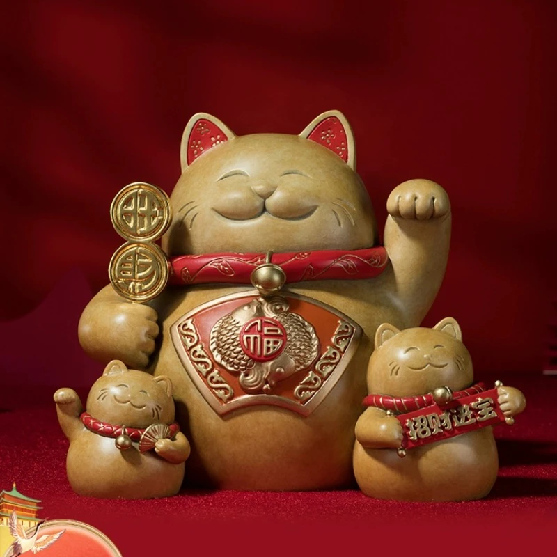 Copper ornament auspicious cat store home furnishing living room decoration Fa Cai Cat opening gift creative Fa Cai Cat