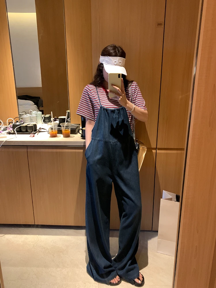 

NAZ Summer plus Size Casual Lazy Sle Loose Straight Leg Denim Overalls Women's Comfortable Breathable Cotton Lyocell Blend