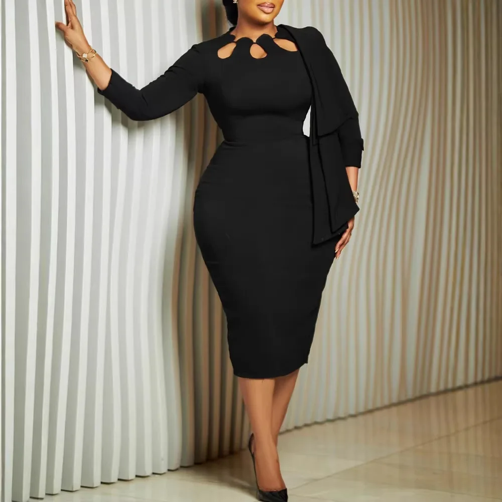 

Women Spring Summer Solid Color Hollowed Out Lace-Up Commuting Casual Dress
