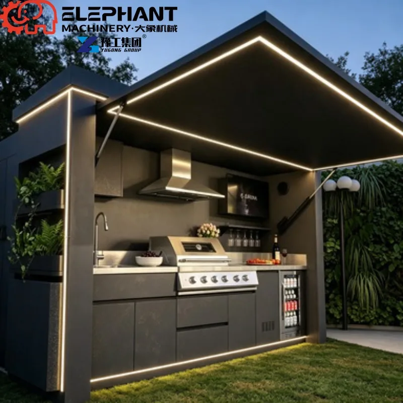 Outdoor Kitchen Cabinet Foldable Modular Chrome Plated Stainless Steel Construction With Remote Control Safety Protection
