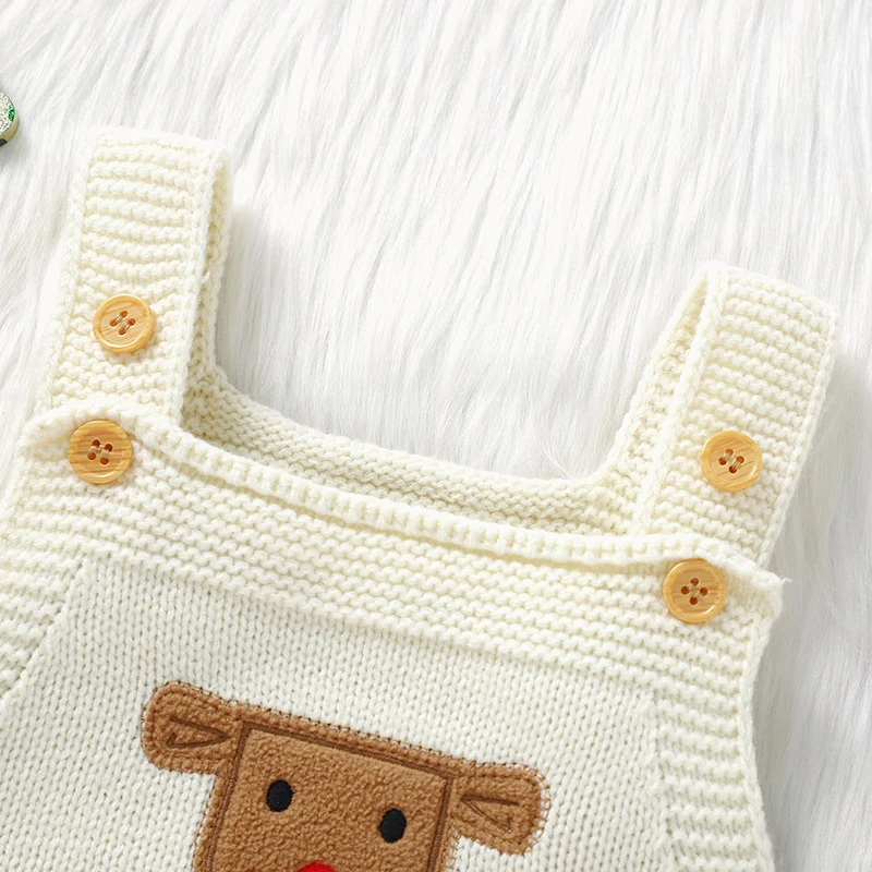 Sleeveless Square-neck Spaghetti Straps Beige Christmas Baby Summer Rompers Knitted Acrylic Newborn Infant Bodysuit Jumpsuit