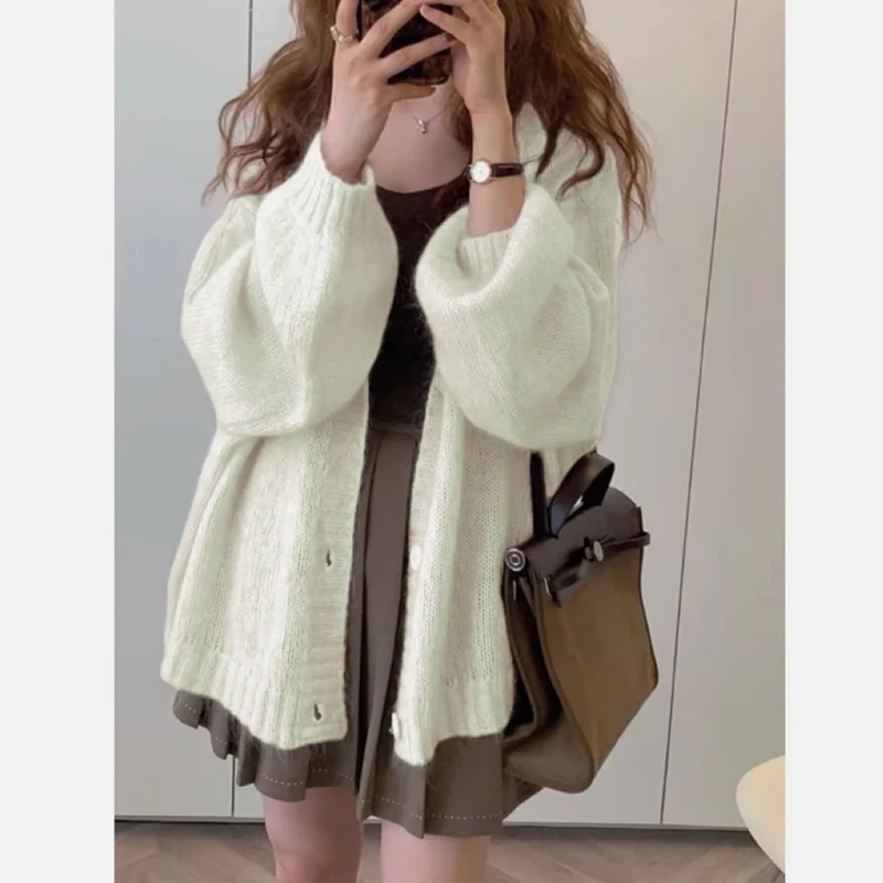 2025 NOVEDAD DE VERANO cárdigan de punto para mujer, chaqueta holgada informal de manga larga, Top versátil para mujer, prendas de punto con manga acampanada dulce
