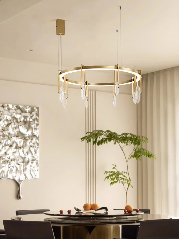 

AiPaiTe Italian Circle/Long LED Chandelier for Living Room Restaurant Bar Bedroom Light Luxury Full Copper Crystal Chandelier