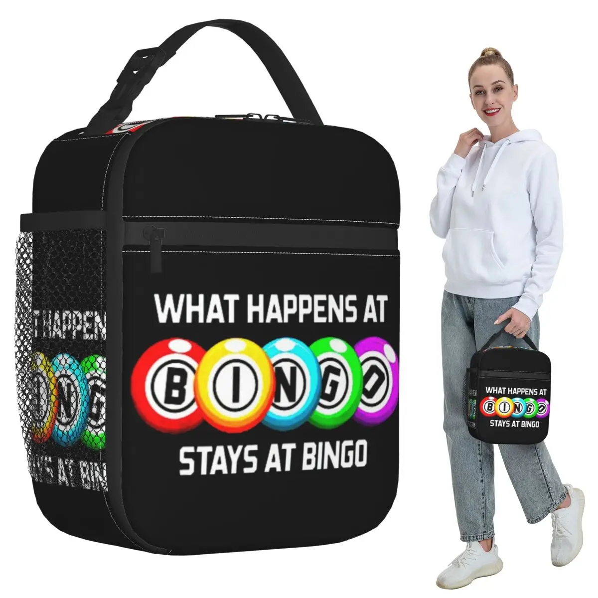 

What Happens At Bingo Insulated Lunch Bag for Women Office Cooler Thermal Food Box Tote Portable Lunch Boxes Container