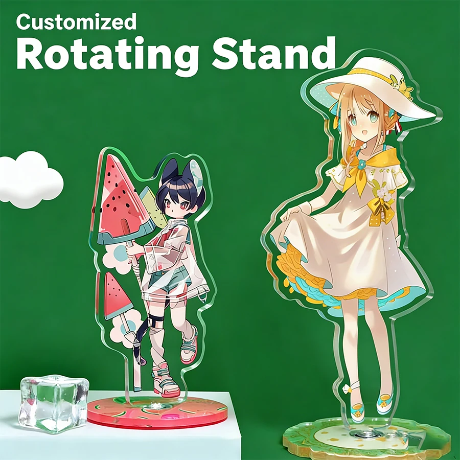 50pcs Wholesale Acrylic 360° Rotation Stand Photo Custom Keychain Photocard Holder Double-sided Printing Anime Peripheral Card