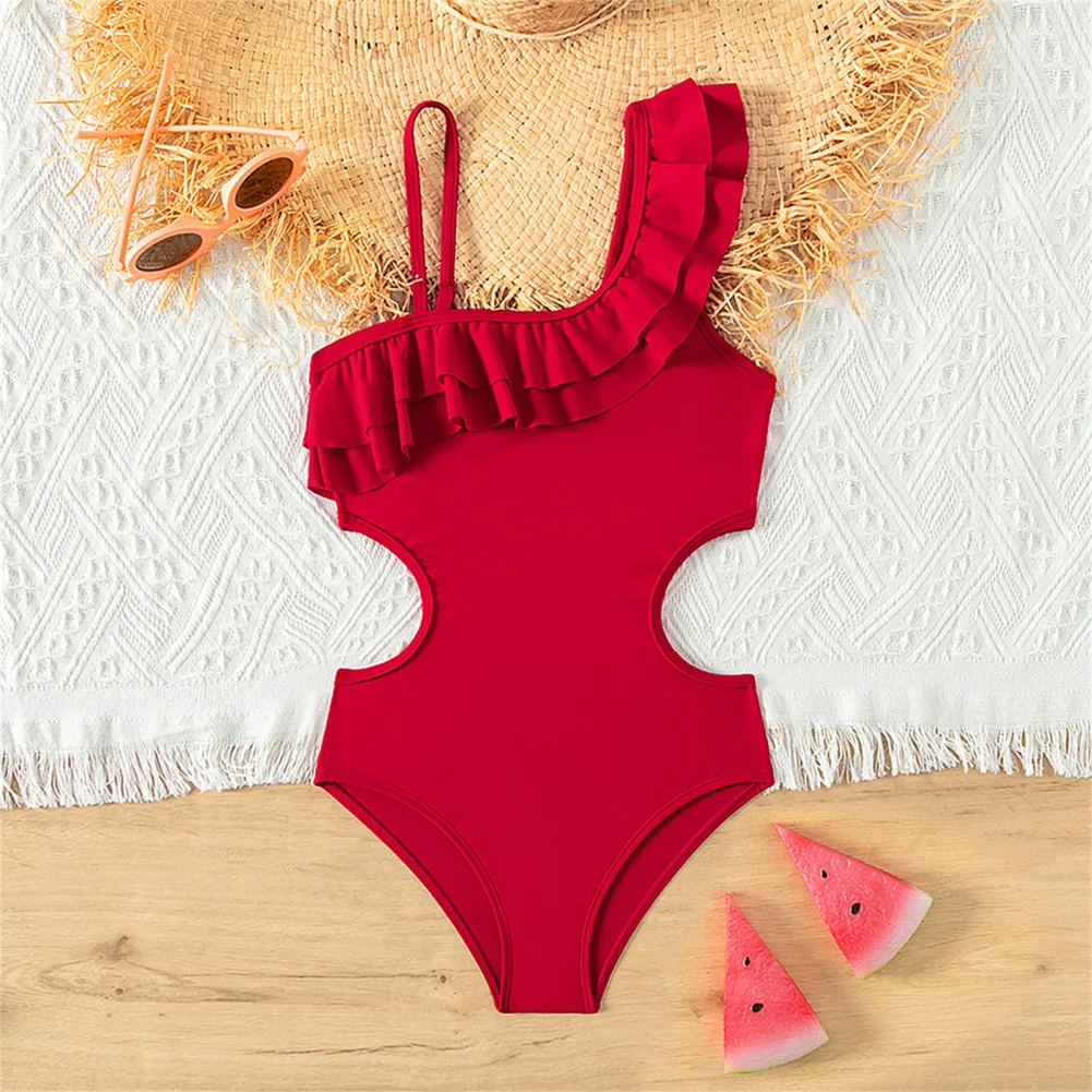 

Infant Girl Bathing Suit Leotard Swimsuit Ruffle One Shoulder Swimwear Hallow Waist Infant Girl Bathing Suit For Swimming