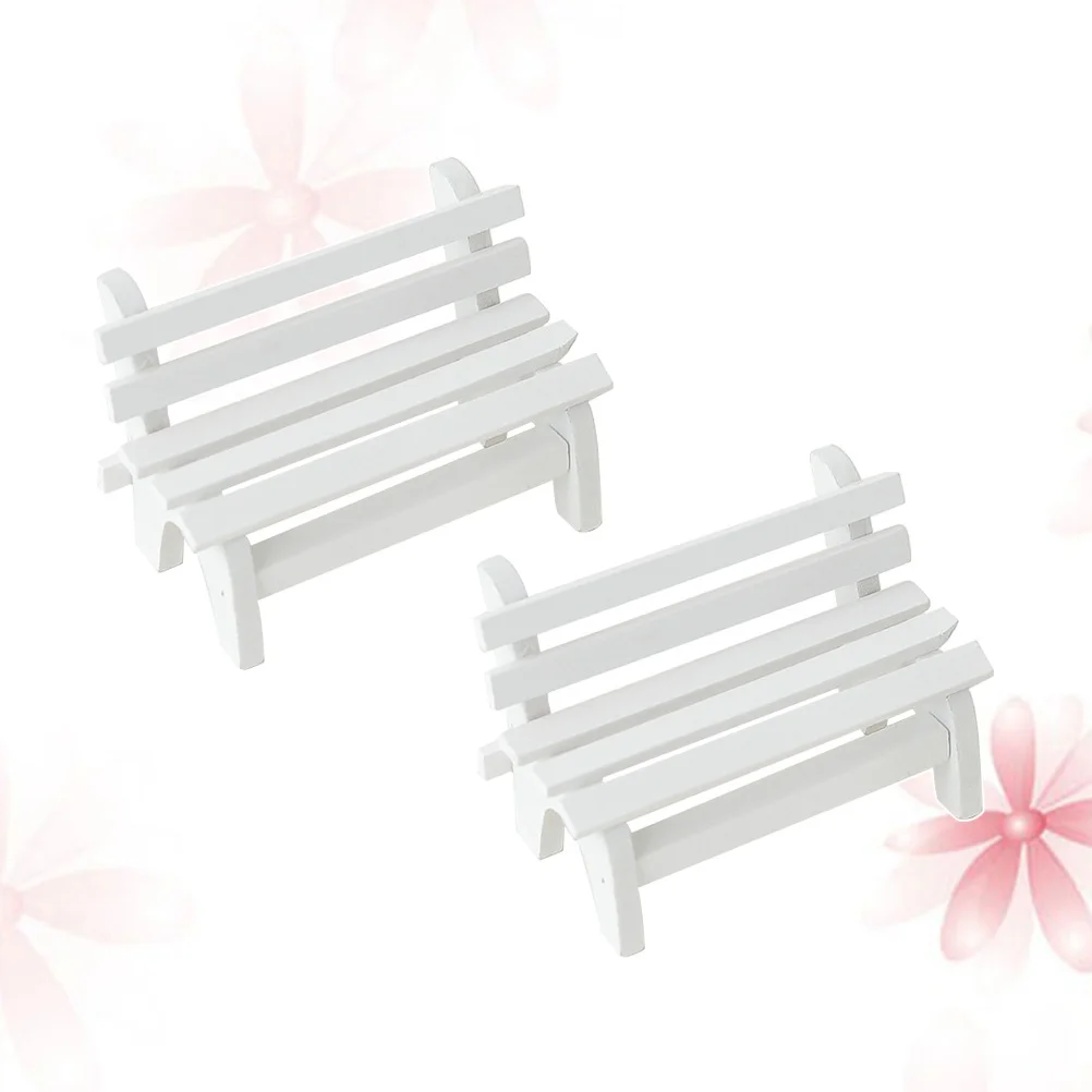 

2pcs Miniature Wooden Bench White Lightweight Decorative Garden Chair For Home Desk Display Landscape Ornament Porch Craft