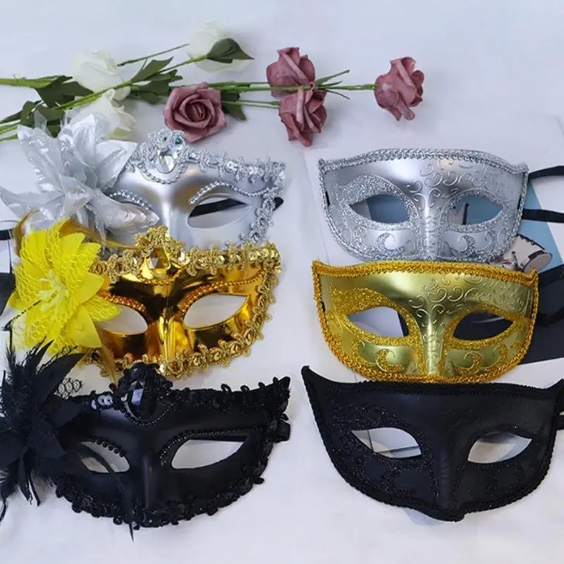 652F 2 szt. Maska wenecka Maska na bal maskowy Halloween Maska kostiumowa Półmaska