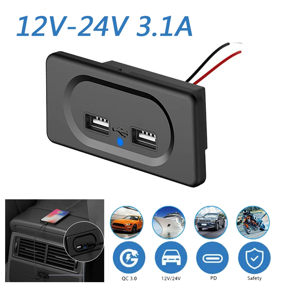 Prise de chargeur de voiture USB pour touristes, adaptateur secteur pour moto, camping-car, camion, bateau, automobile, 12V, 24V, 3,1 A, 4,8 A,