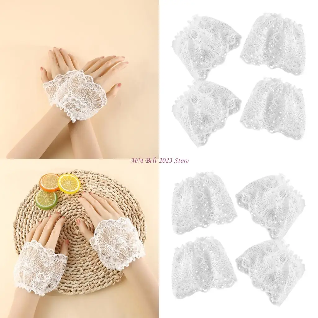 49ME 2 Pairs Eye Catching Lace Wrist Cuffs For Women Outfits Matching Various Tops And Dresses For Any Season