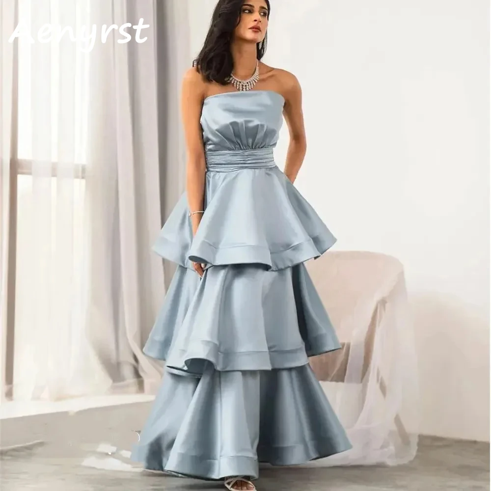 Aenyrst-Robe de Bal en Satin pour Femme, Tenue de Princesse Sans Bretelles, Ligne A, Dos aux, Longueur de Rinçage, ixd'Anniversaire