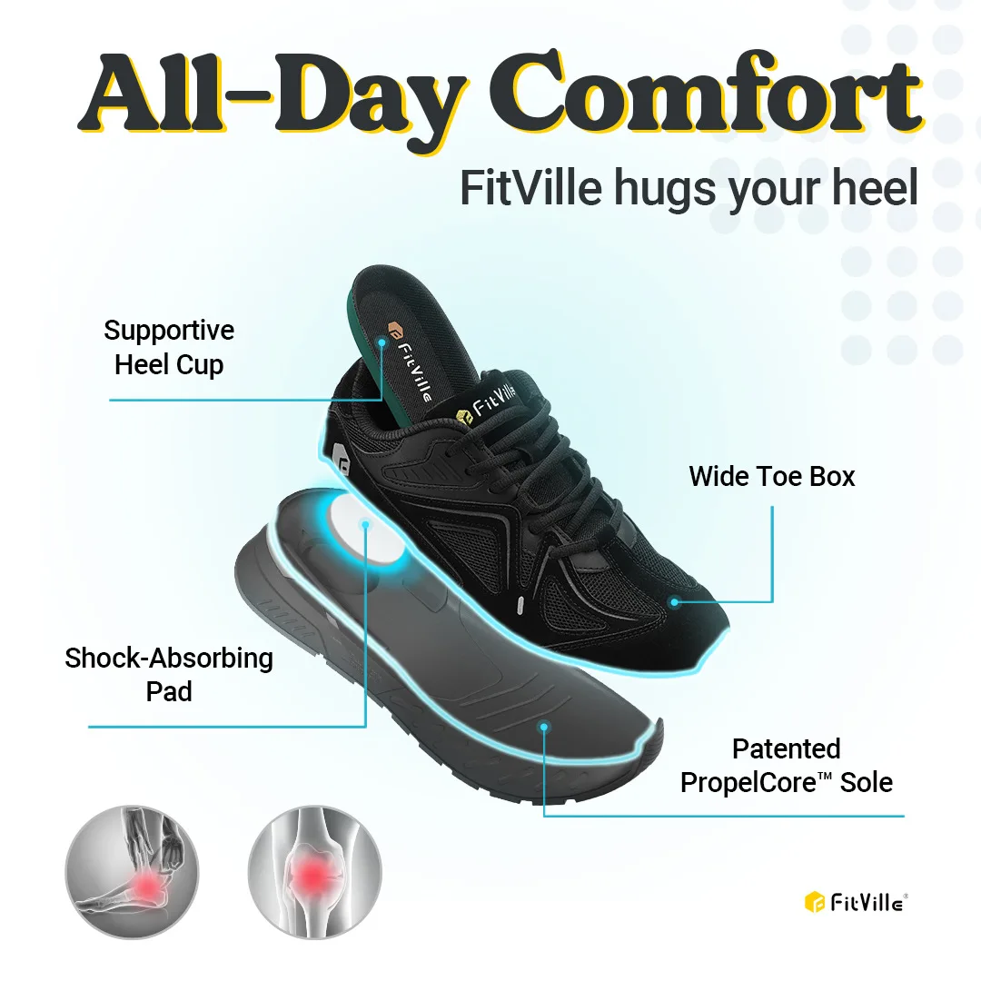 FitVille Men\'s Walking Shoes Extra Wide Lightweight Sneakers for Flat Feet Arch Fit Heel Pain Relief Non-Slip Running Shoes