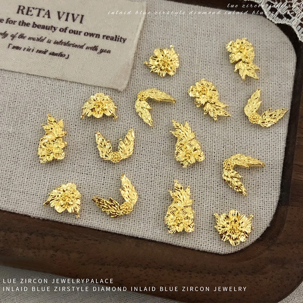 10 قطعة معدنية الأزهار مسمار الفن السحر الذهب الزهور وأوراق زينة الأظافر DIY بها بنفسك مانيكير حفلات الزفاف مسمار الملحقات * #4