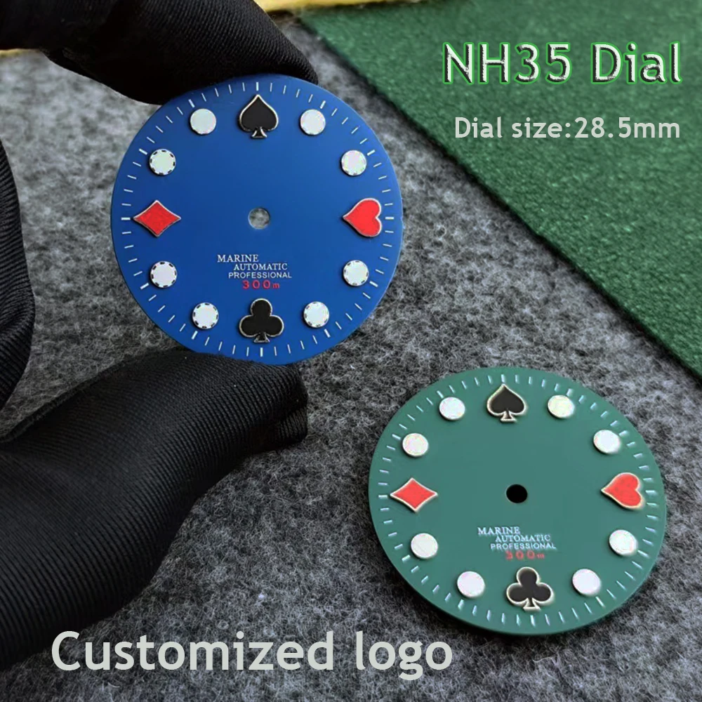 Customized Logo Dial 28.5mm NH35 Dial Men's Watch Green Luminous Dial Suitable for NH35 Movement Watch Accessories