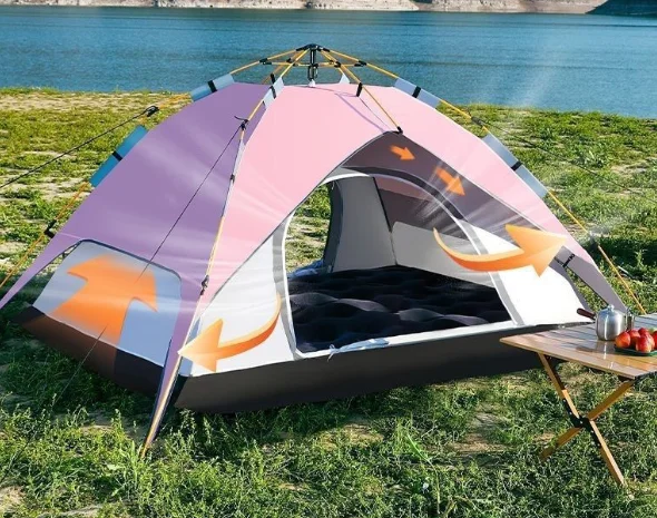 Automatic Pop Up Camping Outdoor Pink Green Double-layer Picnic Breathable Tent