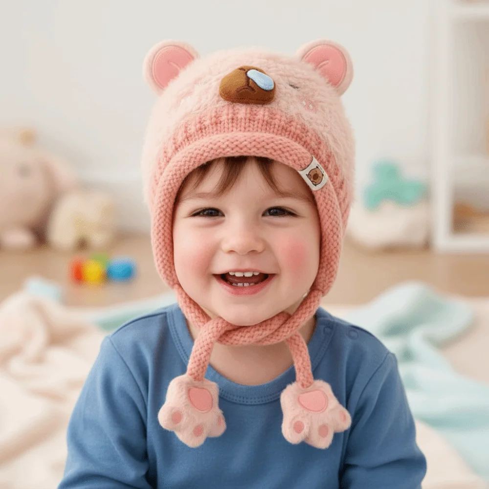 

Warm Toddler's Knitted Hat Soft Coldproof Baby Ear Protection Cap Breathable Windproof Capybara Beanie Caps Outdoor Activities