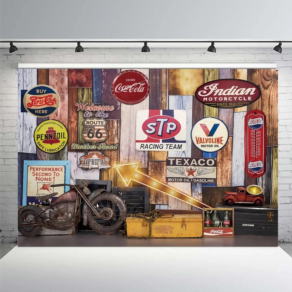 Retro Motorcycle Car Repairs Garage Backdrop Tool Workshop Baby Birthday Party Photography Background Cake Smash Photo Studio