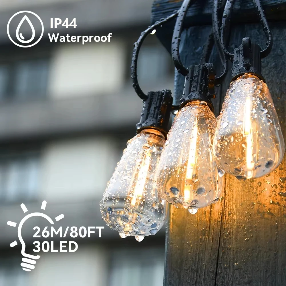 

10M 26M Outdoor LED String Light ST38 Fairy Garland Light IP65 Shatterproof Wedding Light Decoration For Garden Cafe Patio