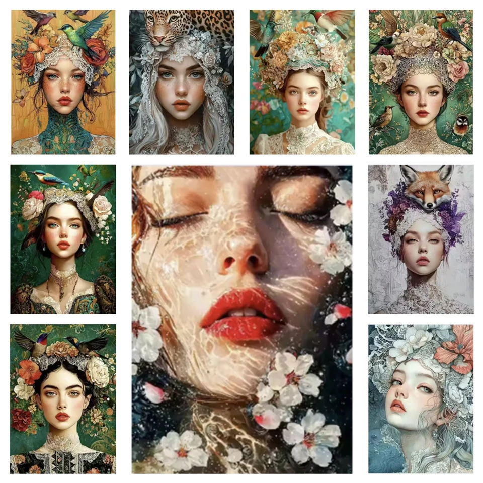 

Women's Flower And Bird Wearing Animal 5D DIY Diamond Painting Set Jewelry Cross Embroidery Full Diamond Mosaic Art Embroidery P