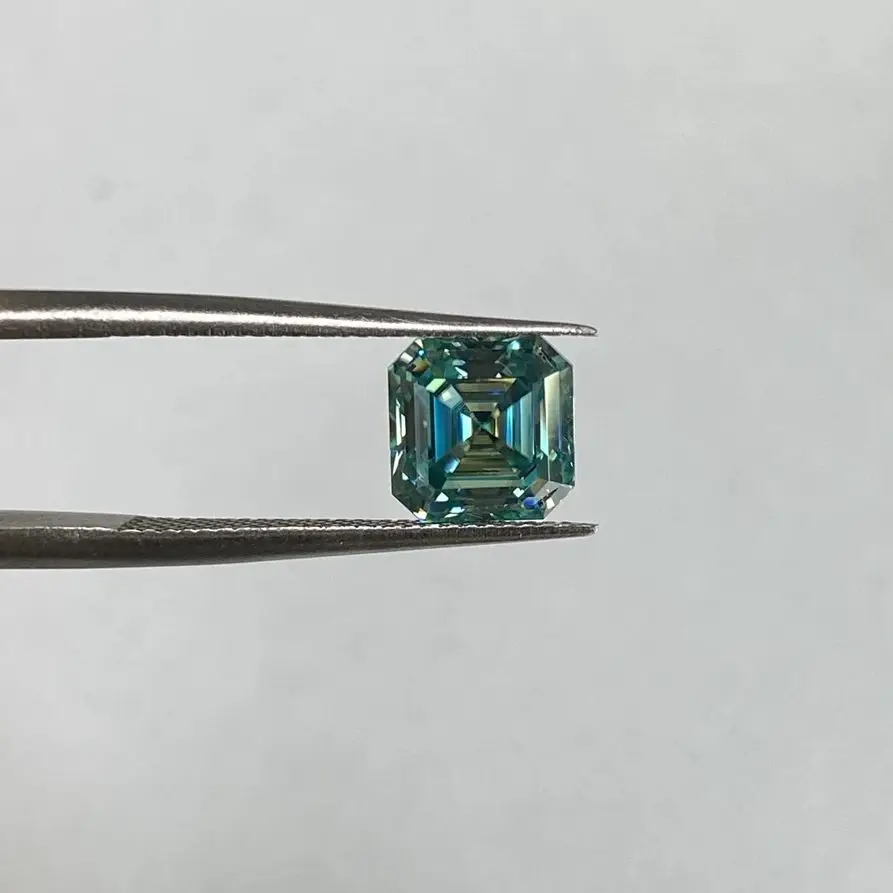 0.6ct-5ct VVS1 GRA Asscher Cut Square Blue-Green Color Moissanite For Jewelry Making