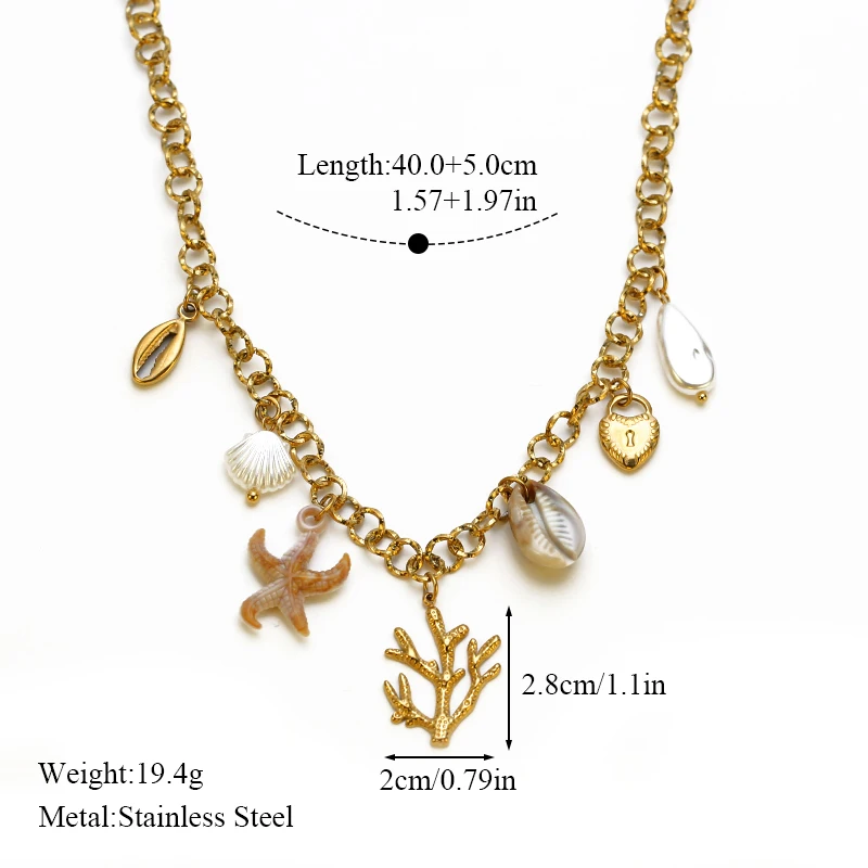 EILIECK 316L Stainless Steel Starfish Shell Coral Pendant Necklace For Women Trendy Ocean Style Neck Chain Jewelry Party Gift