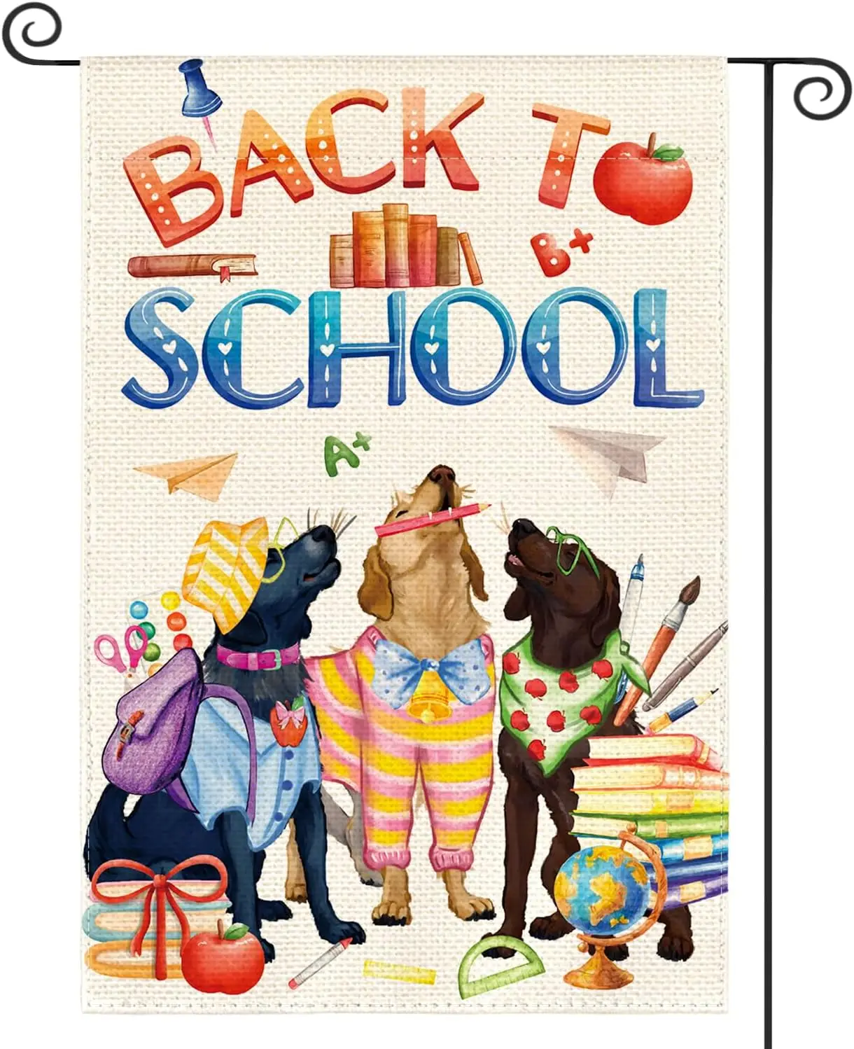 AVOIN colorlife Back to School Dogs Garden Flag 12x18 Inch Double Sided, Pencil First Day of School Appreciation Yard Outdoor De